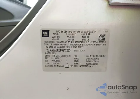 2015 Chevrolet Equinox Ls z USA, uszkodzony, nr VIN 2GNALAEK8F6212003